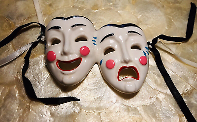 #ad Vintage French Quarter Hand Painted Comedy Tragedy Wall Mount Collectors Mask $12.73
