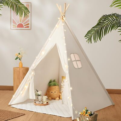 #ad Teepee Tent for Kids with Carry Case Natural Canvas Teepee Play Tent Toys for... $47.87