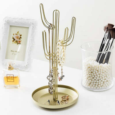 #ad Metal Jewelry Rack with Ring Tray Cactus Shaped Jewelry Storage Holder Stand $27.99