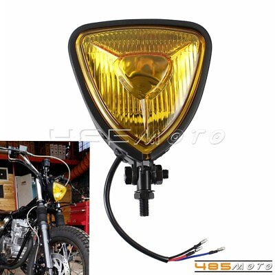#ad Vintage Motorcycle Triangle Headlight 55 60W Head Lamp For Chopper Bobber Custom $42.99