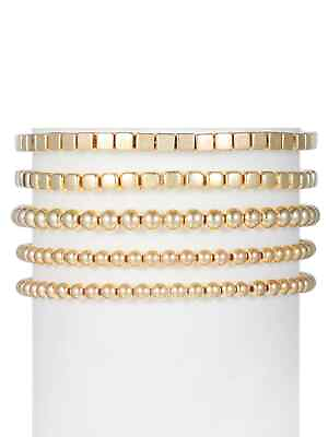 #ad 5pcs set Gold Color Geometric Shape Beaded Bracelet Women Bracelet Stackable $6.32