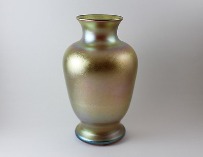 #ad Antique Quezal Vase with gold iridescent $995.00