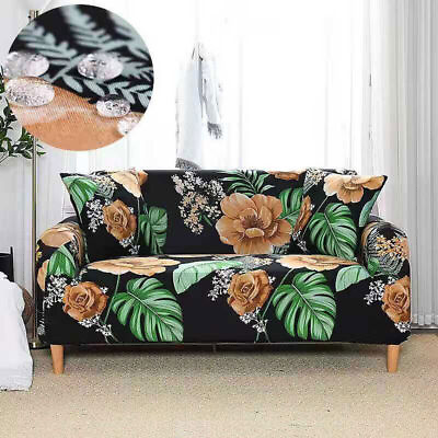 #ad Stretch Sofa Cover Elastic 1 4 Seaters Couch Cover Flowers Printing Living Room $84.13