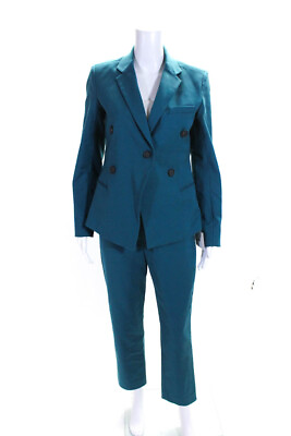 #ad Argent Womens Double Breast Buttoned Collared Blazer Pants Set Blue Size 8 $73.19