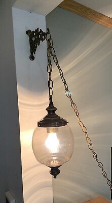 #ad Vintage Smoke Gray Swag Lamp Hanging Retro Hollywood Regency Antique Light $169.00