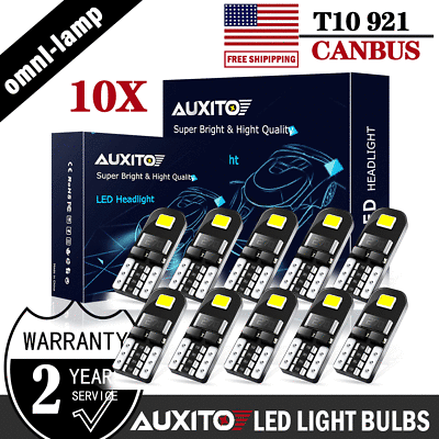 #ad AUXITO 10x T10 194 2825 LED Light Bulb 168 White Super Bright Canbus Error Free $7.99