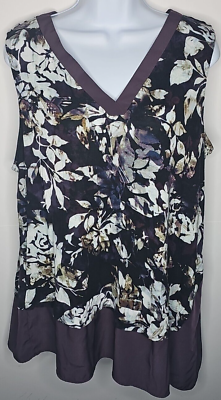 #ad Simply Vera Wang Womens Purple Floral Print V Neck Sleeveless Blouse Size XL $12.89