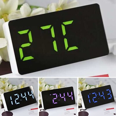 #ad Smart Mirror LED Alarm Clock Light Digital Display Temperature Time Portable $10.76