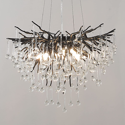 #ad Black Crystal Chandelier Modern Ceiling Pendant Flower Hanging Lighting Frosted $588.31