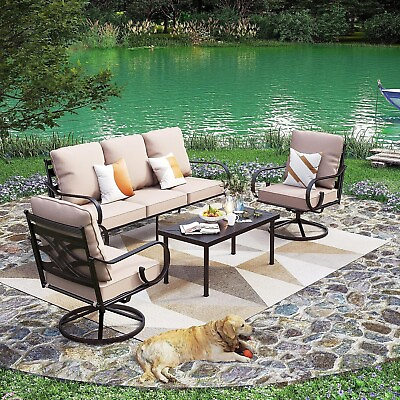 #ad 4 Pieces Extra Large Patio Furniture Set Metal Modern Outdoor Conversation Sets $799.99