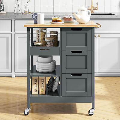 #ad 3 Tier Kitchen Island with Storage Drawers Shelves Rolling Serving Cart On Wheel $77.99
