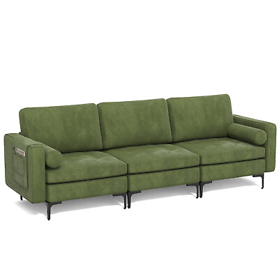 #ad Modern Sofa Modular 3 Seat Couch w Metal Legs amp; Side Storage Pocket Army Green $359.99