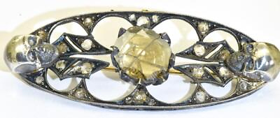 #ad Antique Victorian Brooch Memento Mori Skulls Gold Silver 2ct Central Diamond $1200.75