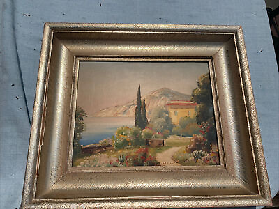 #ad Antique Italian Oil Painting By Carlini Framed 14x12” B. 1900 Mediterranean $149.99