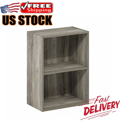 #ad 2 Tier Open Shelf Bookcase Storage Wood Composite Durable Stable French Oak New $31.06