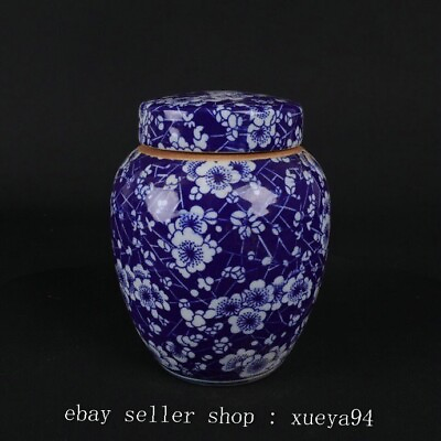 #ad 5.7#x27;#x27; Chinese Ancient Blue White Porcelain Ice Plum Pattern Lid Jar Pot Tank $65.00
