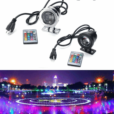 #ad 10 20W Submersible RGB LED Pond Spot Lights Underwater Pool Fountain Remote $14.99