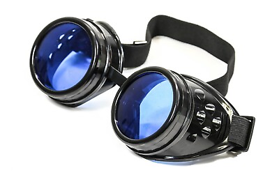 #ad Blue Lens Black Goggles Steampunk Punk Goth Burning man Sun glass $12.99