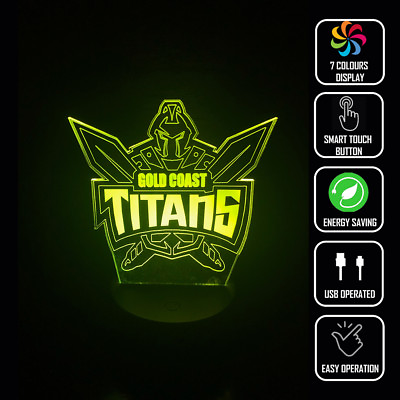 #ad GOLD COAST TITANS FOOTBALL 3D Acrylic LED 7 Colour Night Light Touch Table Lamp AU $35.00