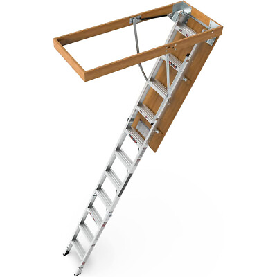 #ad 7#x27;8quot; 10#x27;3quot; Ceiling Height Aluminum Attic Ladder Folding Retractable Loft Stairs $296.00