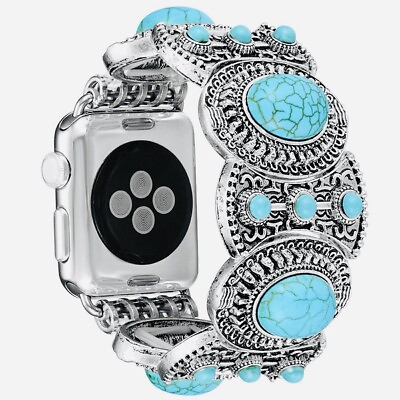 #ad Stunning Boho Southwest faux Turquoise amp; SilverTone Apple Watchband On Trend $10.00