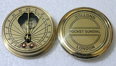 #ad Brass Antique Nautical London Dollond Pocket Sundial Compass Fine Gift GOOD $21.53