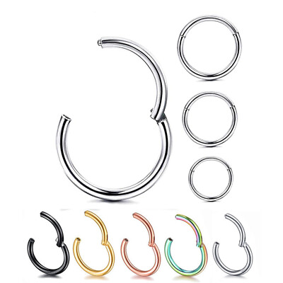#ad Surgical Steel Nose Ring Ear Lip Rings Hinged Clicker Rings Hoops 20G 18G 16G $3.69