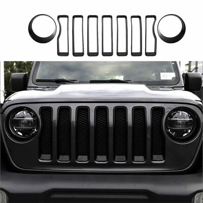 #ad For Jeep Wrangler JL ABS Black Grill GrilleHeadlight Lamp Ring Trim 2018 2020 $101.75