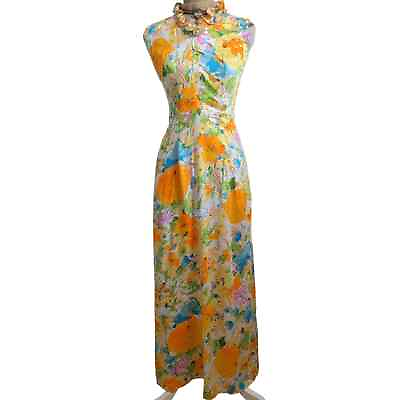 #ad Vintage Alice Of California 70s Floral Ruffle Neck Maxi Dress $74.99