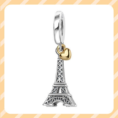 #ad New Paris Eiffel Tower amp; Gold Heart 925 Sterling Silver Women Bracelet Charm $15.00