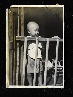 #ad #5614 Japanese Vintage Photo 1940s stand baby fence room $2.63