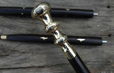 #ad Wooden Walking Vintage Stick Brass Designer Engraved Antique Victorian Handle $34.19
