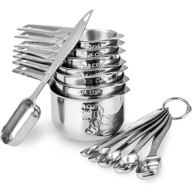 #ad 13 piece Measuring Cups and Spoons Set 18 8 Stainless Steel Heavy Duty Silver $22.99
