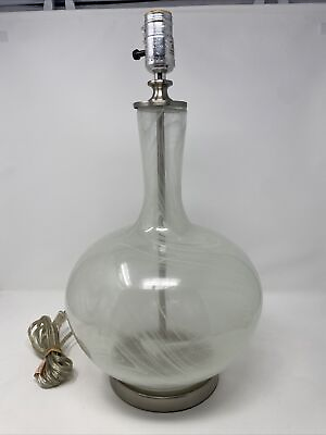 #ad Mid Century Modern Glass Lamp Clear White Swirled Blown Glass $89.00