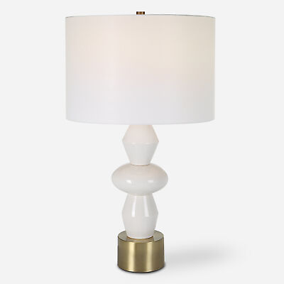 #ad Luxe Gold White Stacked Shapes Table Lamp 29 in Ceramic Ivory Gloss Brass $293.00