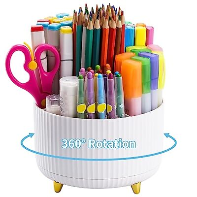 #ad Desk Organizer with 5 Compartments 360 Degree Rotating Pen Holder White $14.16