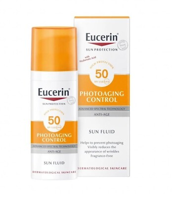 #ad EUCERIN SUN FLUID PHOTOAGING CONTROL SPF50 50ml ANTI AGE w HYALURONIC ACID $17.99