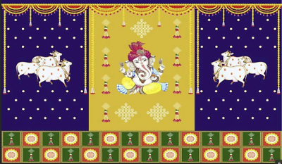 #ad Indian Pooja Backdrop Cloth Wedding Decor Ganesha Pichwai Cow Pooja decor Party $29.98