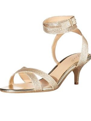 #ad Jewel Badgley Mischka Gold Newton Round Toe Kitten Heel Sandals Size 8 $32.00