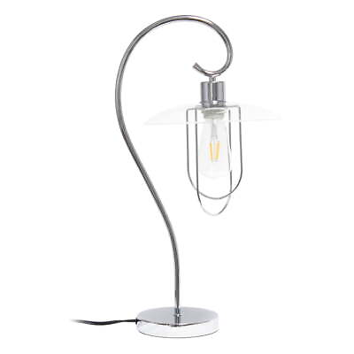 #ad #ad Modern Table Lamp with Curved Metal Base and Clear Glass Shade Chrome $33.39