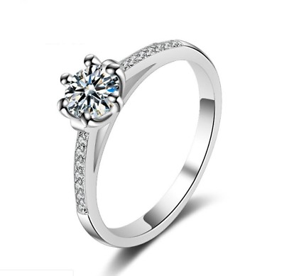 #ad Pave Cubic Zirconia Silver Plated Engagement Promise Simulate Ring RS17 $8.99
