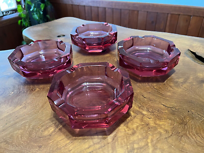 #ad Vintage Cranberry Glass Ashtray with Holders Set of Four $120.00