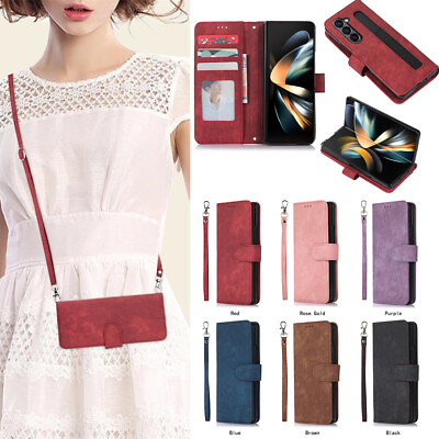 #ad For Samsung Z Fold 5 4 3 Crossbody Fashion Leather Cell Phone Case With Pen Slot $14.39