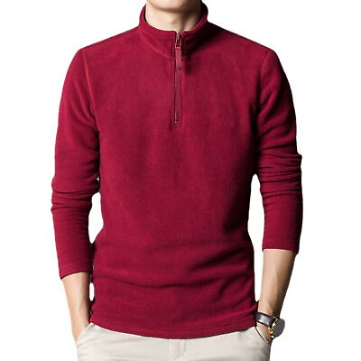 #ad Soft Men Top Solid Color Long Sleeve Men#x27;s Winter Polar Fleece Zip up Sweatshirt $15.89