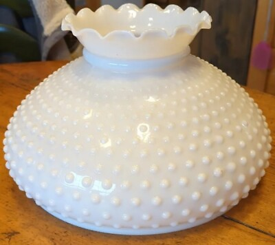 #ad Very Large White HOBNAIL MILK GLASS Ruffled Top HANGING LAMP SHADE Only $133.00
