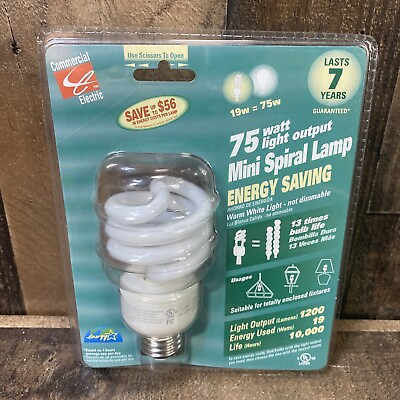 #ad Commercial Electric 120 Volt 19 Watt Long Life Energy Saving Spiral Lamp Bulb $12.99