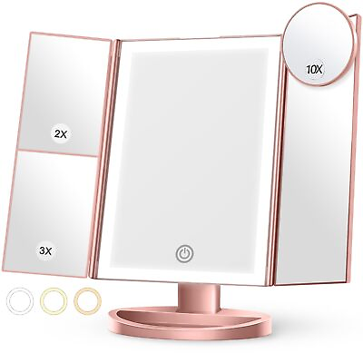 #ad Lighted Makeup Mirror with 3 Color Lighting Mirror with Extra Round 10X Magni... $37.94
