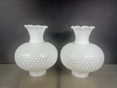 #ad Pair Vintage White Milk Glass Hobnail Hurricane Lamp Shade 8.5quot; Tall 3quot; Fitter $65.00