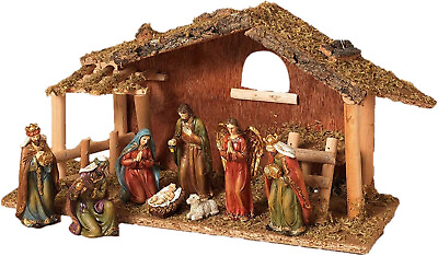#ad Holy Birth 9 Piece Ceramic Nativity Scene with Mossy Stable $51.81