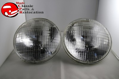 #ad 12 Volt 7quot; Round Sealed Beam Round Hi Low Headlight Lamps Chevy Ford Tri Five $52.45